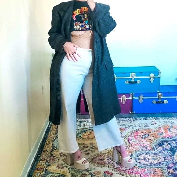 Vintage Long Plaid Trench Coat Blazer - Picture 1 of 9